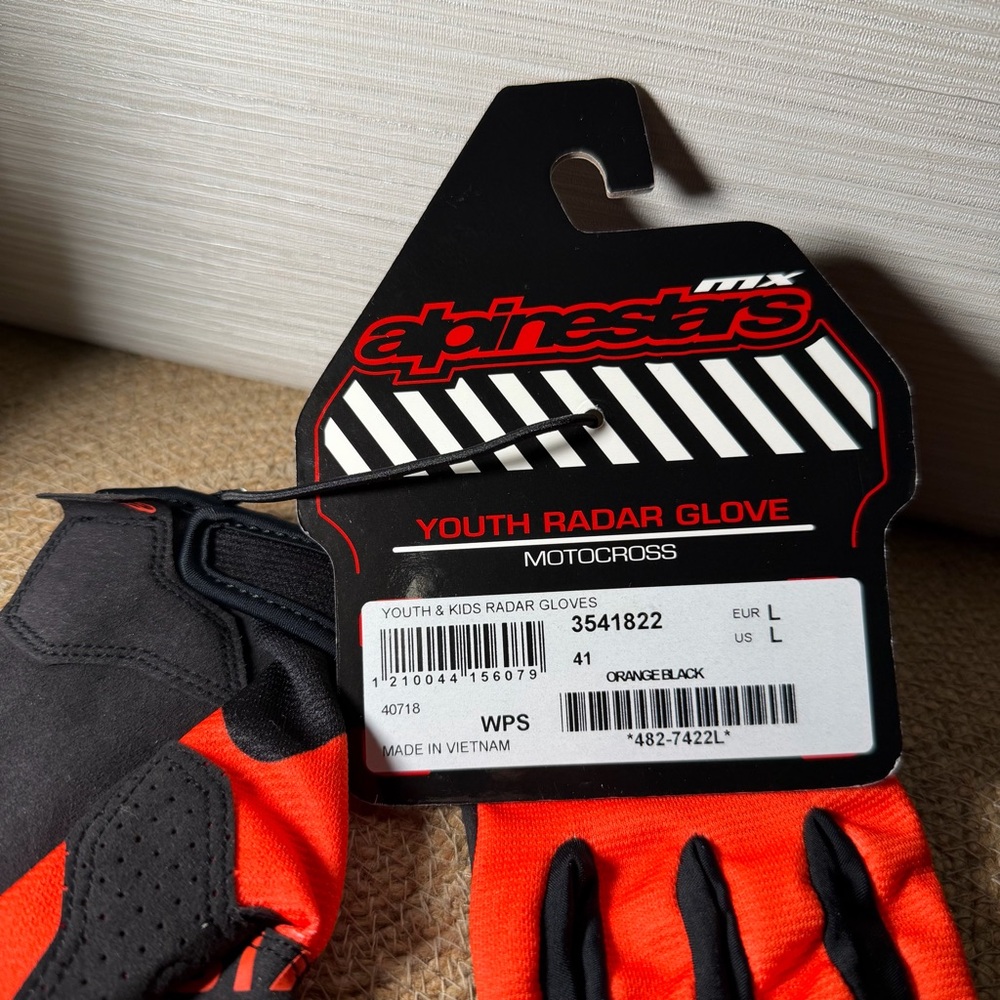 Alpinestars Orange and Black Youth Radar Gloves NWT size youth large - Picture 2 of 16